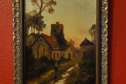 Antique rural scene - oil on canvas painting