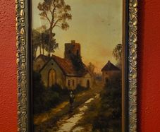 Antique rural scene - oil on canvas painting