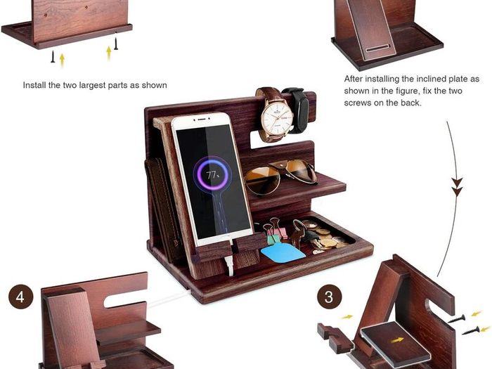 Gifts for Men Bedside Organiser Wood Phone Docking Station Dad Birthday Gifts for Him Nightstand Key Wallet Watch Stand Mens Gifts for Xmas Presents for Dad Husband Boyfriend Anniversary & Christmas