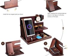 Gifts for Men Bedside Organiser Wood Phone Docking Station Dad Birthday Gifts for Him Nightstand Key Wallet Watch Stand Mens Gifts for Xmas Presents for Dad Husband Boyfriend Anniversary & Christmas