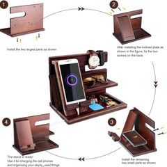 Gifts for Men Bedside Organiser Wood Phone Docking Station Dad Birthday Gifts for Him Nightstand Key Wallet Watch Stand Mens Gifts for Xmas Presents for Dad Husband Boyfriend Anniversary & Christmas