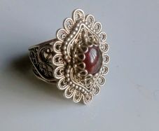 DGS Turkey signed 925 silver filigree garnet ring -10.47g