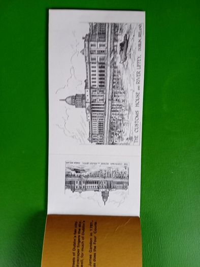 Six post cards of Dublin in a booklet. Unused. Line drawings of city sights.