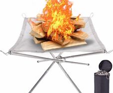 Portable Fire Pit Outdoor 16.5 Inch, Collapsing Steel Mesh Camping Fire Pit, Folding Legs and Carry Bag Design