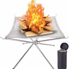 Portable Fire Pit Outdoor 16.5 Inch, Collapsing Steel Mesh Camping Fire Pit, Folding Legs and Carry Bag Design