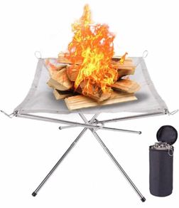 Portable Fire Pit Outdoor 16.5 Inch, Collapsing Steel Mesh Camping Fire Pit, Folding Legs and Carry Bag Design