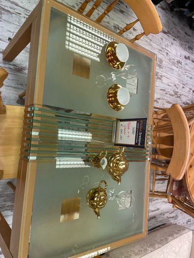 Glass Top Pine Table and 4 Chairs