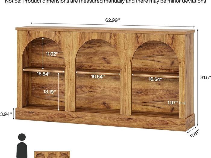 Natural Wood Console Table with Storage 160cm Long Arched Entrance Table | 3 Tier Wooden