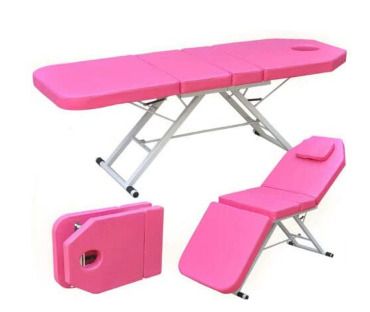 Portable Massage Bed With 3-Section Foldable Beauty Couch for Therapy Treatment Salon And Headrest Support Pink