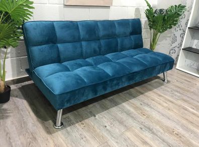 Blue Folding 3-Seater Sofa Bed