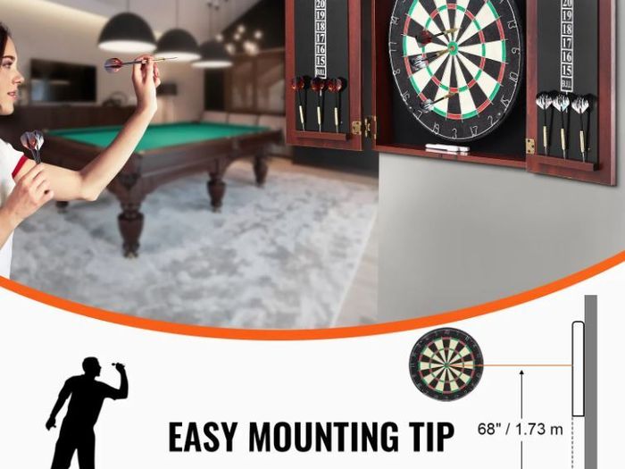 Dartboard and Cabinet Set, Ready-to-Play Bundle Official Size Dartboard Cabinet, Steel Tip Dart Hideaway Cabinet, Features LED Light