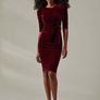 Stunning Jolie Moi Wine Velvet Side Tie Midi Dress BNWT Image 4