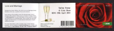 2015 Ireland Spring Stamp & Coin Fair Souvenir Booklet overprinting the 2014 Love and Marriage Commemorative Stamp Booklet Mint Never Hinged (MNH)