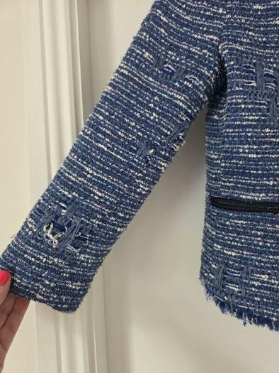 Sandro blue tweed fringe jacket, size 38, Paris brand.
