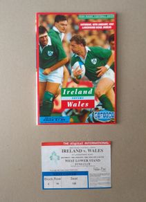 Ireland v Wales old rugby programme and match ticket