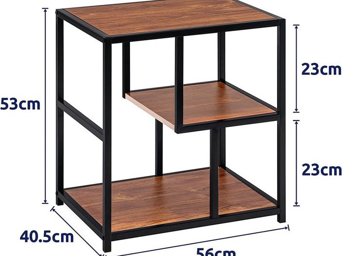 Side Table Brown, Industrial Coffee End Table, Metal Frame Bedside Table with Storage Compartment, Nightstand for Living room Bedroom and Balcony, Wooden, 56 x 40 x 53 cm