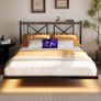 Double Floating Bed Frame with LED Lights and Charging Station Image 7