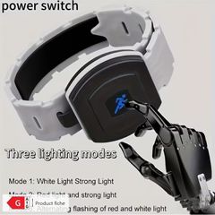LED Running Light Flashlight Rechargeable, 3 Modes (White/Red/Strobe), IP65,