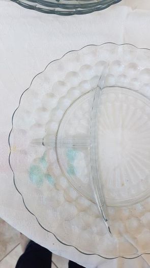 Set of 4 Anchor Hocking Bubble Blue Grill Plates, Cups & Saucers from 1940s