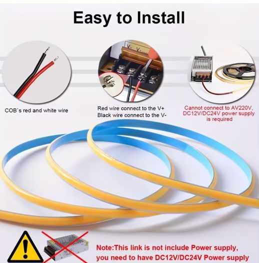 LQHZMYY 12V Hardwired COB LED High-Brightness Flexible LED Strip, Self-Adhesive And Cuttable, Suitable for Indoor, Mirror, Bedroom, Kitchen, Office Desk, Backlighting Lighting Lighting, Flexible Lighting LED Strip