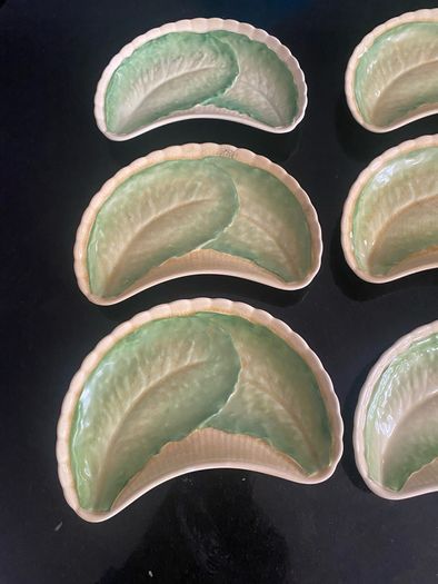 Antique Minton china lettuce leaf crescent dishes