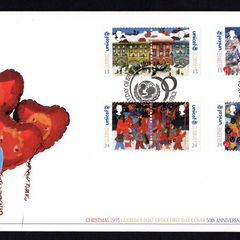 1995 Guernsey Christmas 50th Anniversary of UNICEF Commemorative Stamps Official First Day Cover (FDC)
