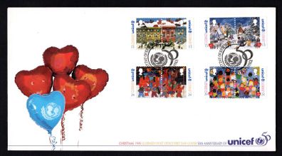 1995 Guernsey Christmas 50th Anniversary of UNICEF Commemorative Stamps Official First Day Cover (FDC)