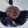 Navy Multi Coloured Crystal Fringe Disc Earrings Image 10