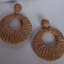 Coffee Beige Raffia Woven Stud Hollow Out Woven Hoop Earrings Image 2