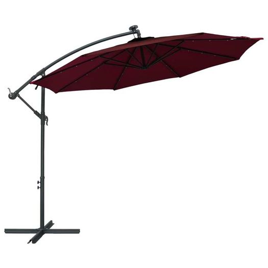 Cantilever Umbrella with LED Lights and Steel Pole Wine Red