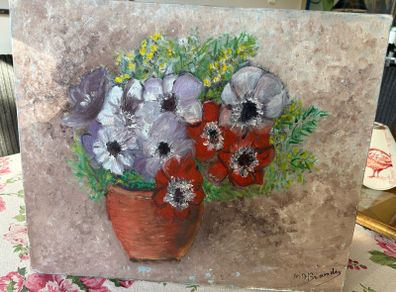 Fine Floral Still Life Floral Painting On Canvas, Signed.
