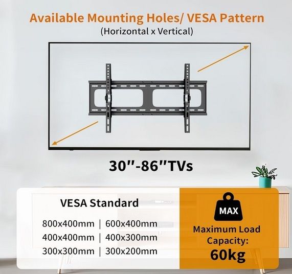 TV Wall Bracket for 30-86 Inch TVs / VESA, Up to 60kg