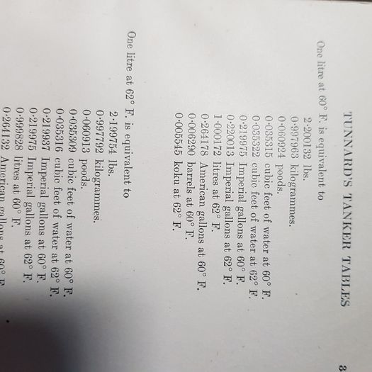 Tunnards Tanker Tables By B Tunnard.  A Handbook On Petroleum Metrology.