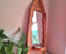 Large Live Edge Wood Wall Mirror With Shelf