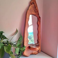 Large Live Edge Wood Wall Mirror With Shelf