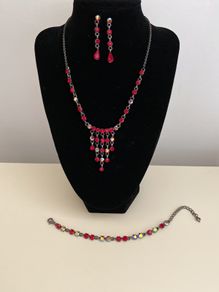Crystal and Iridescent Necklace, Matching Bracelet and Earrings