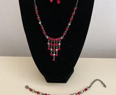 Crystal and Iridescent Necklace, Matching Bracelet and Earrings