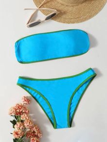 Contrast Binding Bandeau Bikini Swimsuit