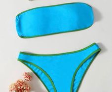 Contrast Binding Bandeau Bikini Swimsuit