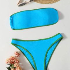 Contrast Binding Bandeau Bikini Swimsuit