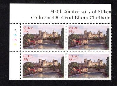 2009 Ireland The 400th Anniversary of the City of Kilkenny Commemorative Stamp Plate Block 1A1A1A1A Mint Never Hinged (MNH)