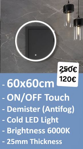 LED Bathroom Mirrors Selection Clock Speakers Bluetooth Demister Antifog Wi-Fi Weather Station Makeup