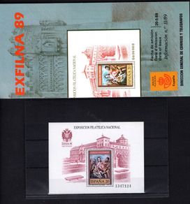 1989 Spain EXFILNA '89. Toledo Commemorative Stamp Miniature Sheet Mint Never Hinged (MNH) with marketing pamphlet.