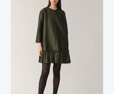 COS Khaki Green A-Line Frill Shift Dress - EU 38 Fits UK 10 -12