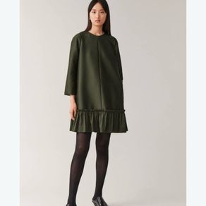 COS Khaki Green A-Line Frill Shift Dress - EU 38 Fits UK 10 -12