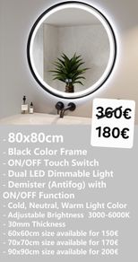 LED Bathroom Mirror 80x80cm Antifog