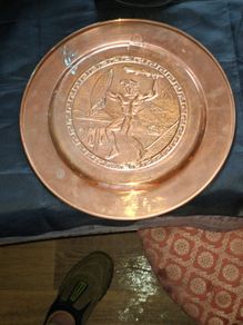 Beautiful Old Mayan Warrior Calendar Aztec Copper Wall Plate, Postage Available or Collection