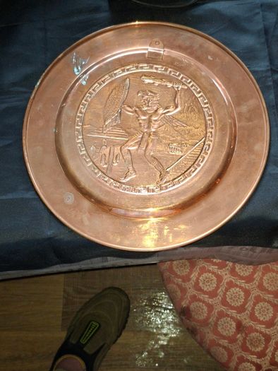 Beautiful Old Mayan Warrior Calendar Aztec Copper Wall Plate, Postage Available or Collection