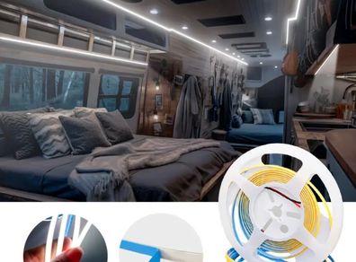 DC 12V COB LED Strip Light, 5Mm Wide X 5M Long, Caravan Interior Lighting,