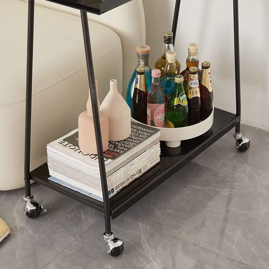 Bar Storage Trolley Cart,Acrylic Metal Rolling Utility Mobile Shelving Organizer Cart with Handle Lockable Wheels for Living Room Kitchen Office Bedroom,Black (MFDV-B)